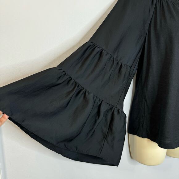 ANTHROPOLOGIE Gloria Peasant Off Shoulder Top Black Bell Sleeve Boho Women M - Picture 5 of 13